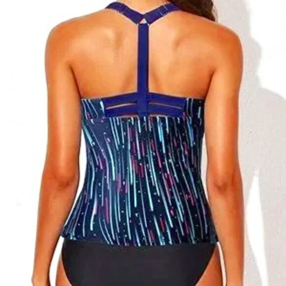 NAVY & PINK RACERBACK TANKINI SWIM TOP SIZE MEDIUM NWOT - Picture 3 of 7